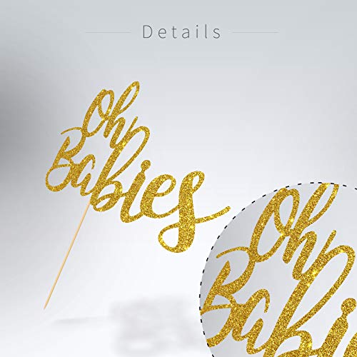 WeBenison Gold Glitter Oh Babies Cake Topper for Twins Baby Shower Gender Reveal Baby 6 Months 1st Birthday Party Decorations Supplies Twins Cake Topper - Image 5