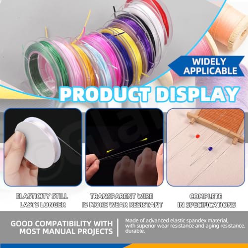 Glarks 12Rolls Elastic Bracelet String Cord Set, 12 Colors Stretchy Elastic String Cord with U-Scissors and 5Pcs Beading Needles for DIY Jewelry Making - Image 4
