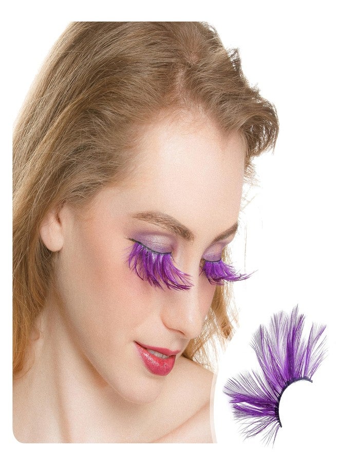 Dorisue Huge lashes Dramatic Halloween eyelashes Double Lip Black with Purple Big Extra Long Feather eyelashes Cat eye shape Costume Spider Firework style lashes - Image 1