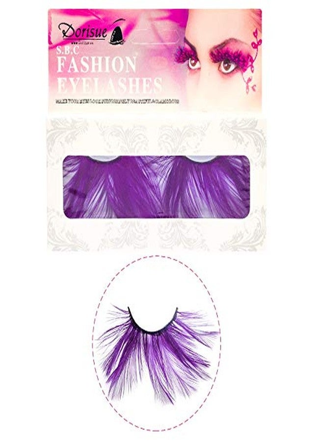 Dorisue Huge lashes Dramatic Halloween eyelashes Double Lip Black with Purple Big Extra Long Feather eyelashes Cat eye shape Costume Spider Firework style lashes - Image 4