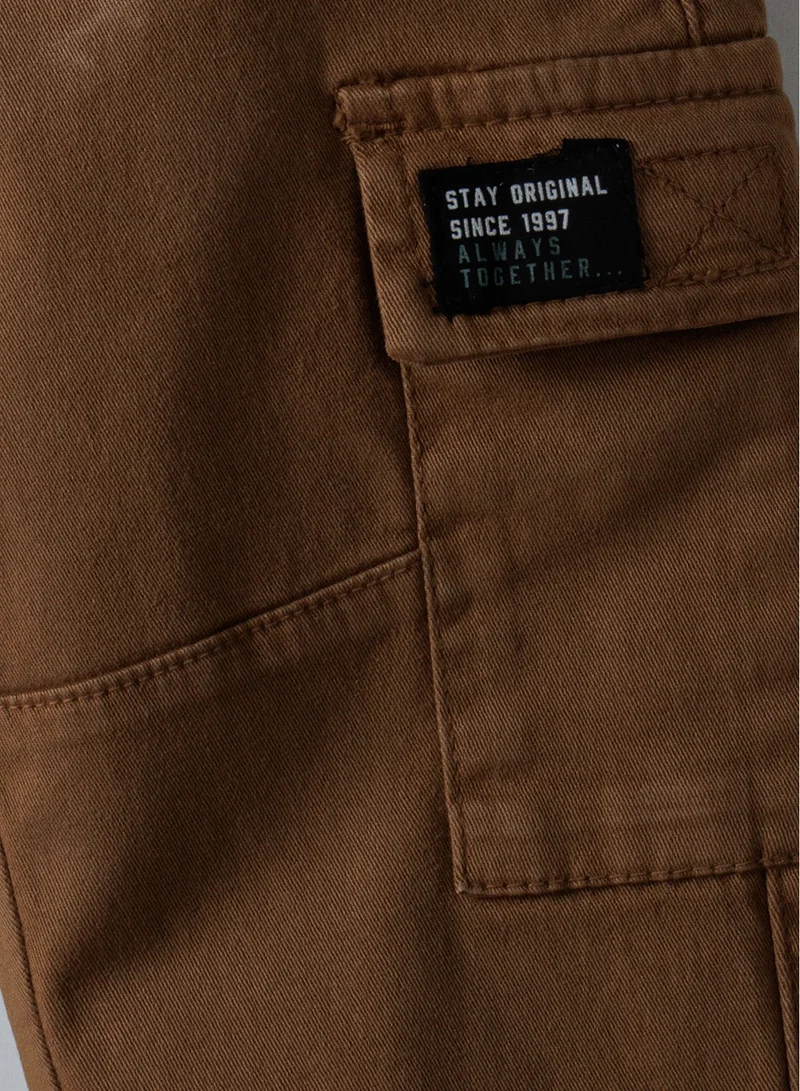 MINOTI Kids' Twill Cargo Trousers with Elastic Waist and Cuffed Ankles