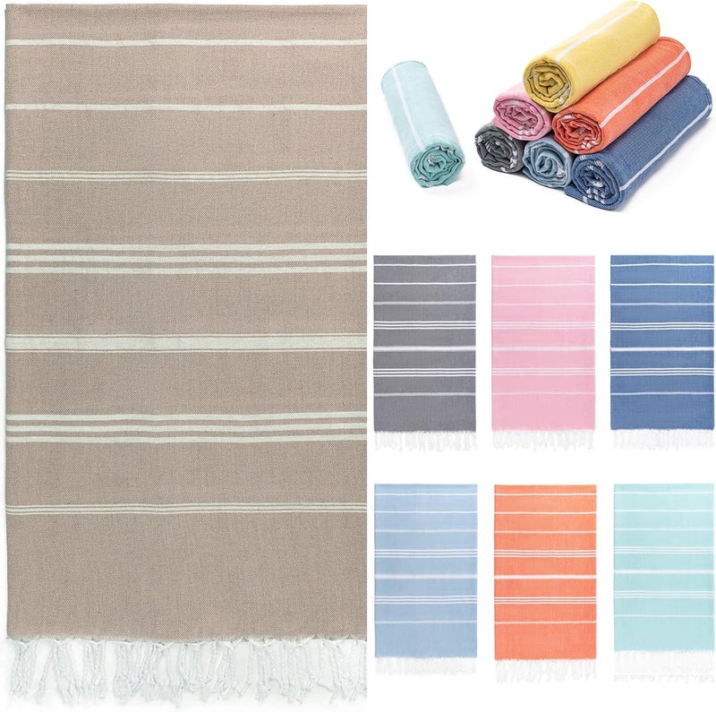 Aegero Turkish Beach Towel, 36"x71" Quick Dry Sand Free Oversized Bath Pool Swim Towel, Lightweight Travel Turkish Towels Vacation Essentials, Khaki - Image 1