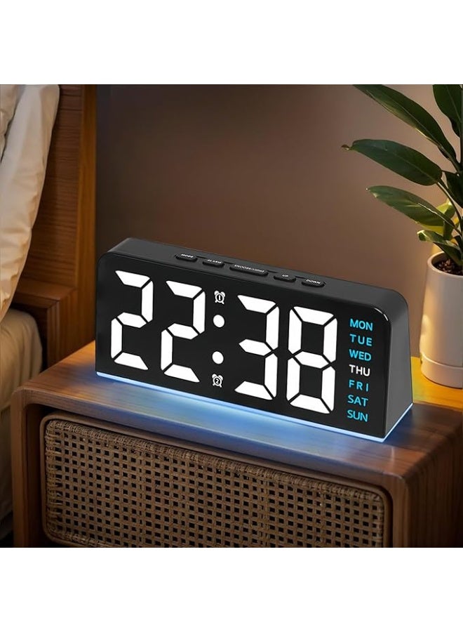 Y&D 6.8'' Digital Alarm Clock, LED Digital Clock with Ambient Light, with Day/Date/Temperature / 12 / 24H / Dual Alarm/Snooze, Bedside Desk Table Clock, for Office Bedroom Kids Elderly - Image 1