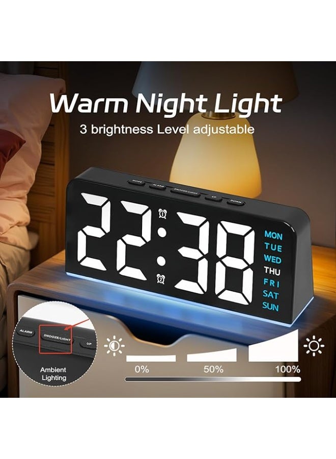 Y&D 6.8'' Digital Alarm Clock, LED Digital Clock with Ambient Light, with Day/Date/Temperature / 12 / 24H / Dual Alarm/Snooze, Bedside Desk Table Clock, for Office Bedroom Kids Elderly - Image 4