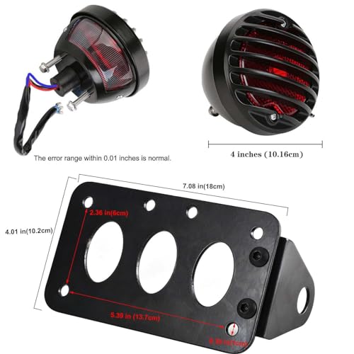 NATGIC 12V Led Red Motorcycle Side Mount Tail Light with Black License Plate Bracket, Brake Light, Stop Running Light, Indicator Light for Locomotive Har*ley Bobber Chopper Suzuki Yamaha (1 Pack) - Image 3