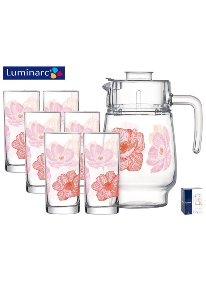 Luminarc 7-piece drink set: water decanter with a set of glasses for serving drinks  Elegant Ribs - A unique diamond-shaped design adds a touch of sophistication.