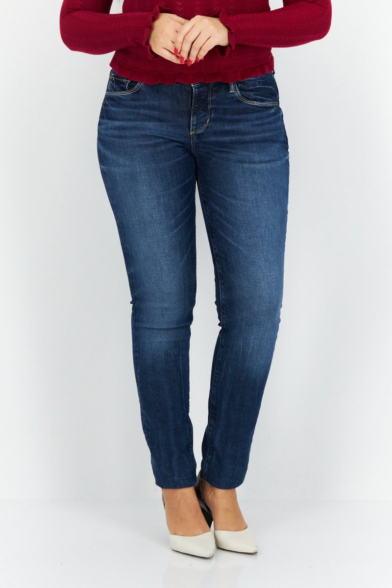 GUESS Women Anti Fit Solid Non Stretchable Denim Jeans, Blue - Image 1