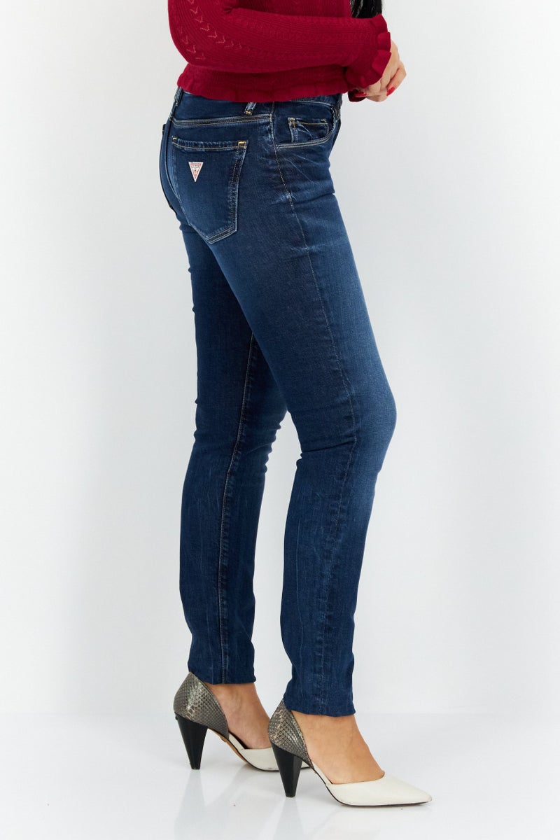 GUESS Women Anti Fit Solid Non Stretchable Denim Jeans, Blue - Image 3