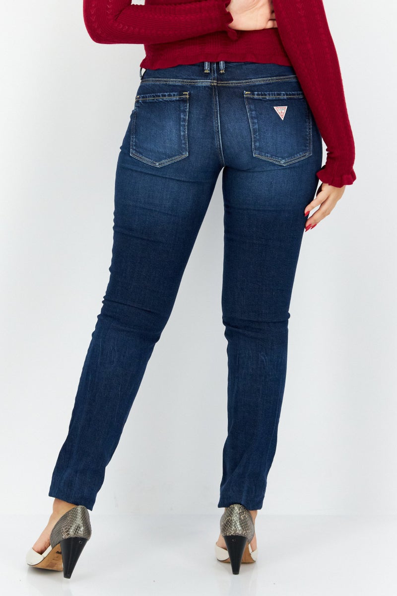 GUESS Women Anti Fit Solid Non Stretchable Denim Jeans, Blue - Image 4