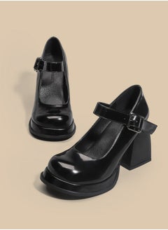 Loquat Women's T-Strap Round Toe Platform Heels Chunky Heel Mary Jane Dress Shoes Black  - Image 1