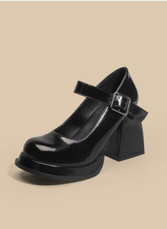 Loquat Women's T-Strap Round Toe Platform Heels Chunky Heel Mary Jane Dress Shoes Black  - Image 2