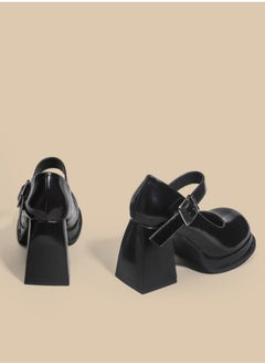 Loquat Women's T-Strap Round Toe Platform Heels Chunky Heel Mary Jane Dress Shoes Black  - Image 3