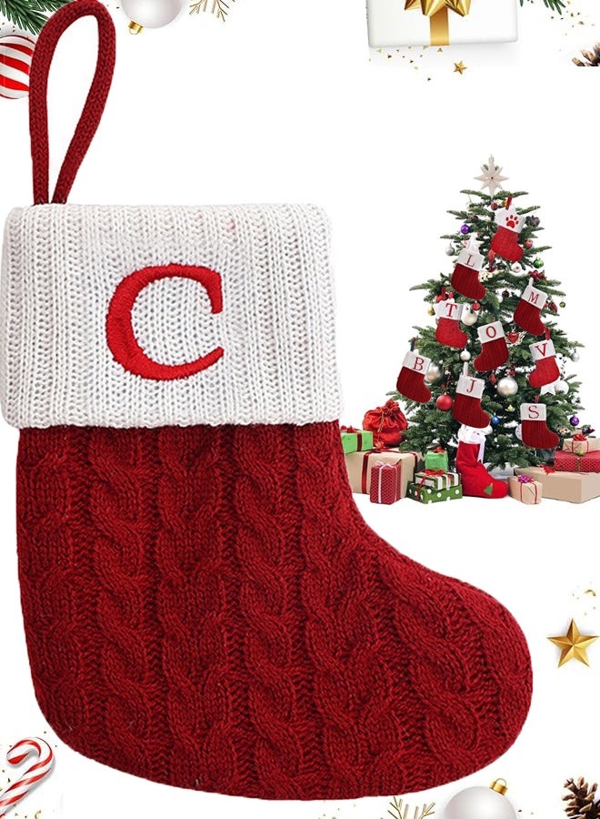 TAPIT Mini Christmas Stockings Small Xmas Stockings with Monogram Initial Classic Red White Xmas Decor for Mini Christmas Tree Fireplace Holiday Decor Party Favors Gift Stocking (C) - Image 1