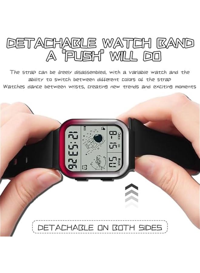 Digital Watch Rectangular Watches for Women Men White Unisex Square LED Electronic 5ATM Waterproof Wristwatch Sports Silicone Strap - Image 3