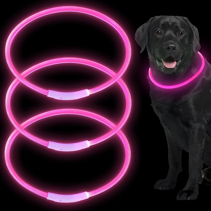 ويووداي 3 قطع من طوق الكلب LED المضيء، أطواق كلاب قابلة لإعادة الشحن، أضواء كلاب للمشي ليلاً، أطواق كلاب مضيئة قابلة للتعديل للكلاب الكبيرة والمتوسطة والصغيرة (أحمر وردي، نمط كلاسيكي) - Image 1