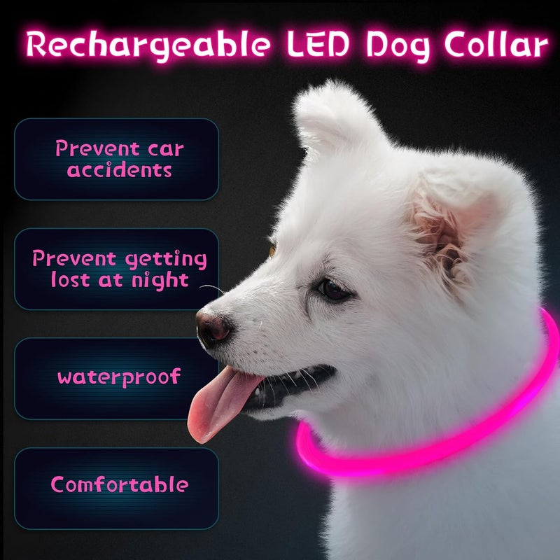 ويووداي 3 قطع من طوق الكلب LED المضيء، أطواق كلاب قابلة لإعادة الشحن، أضواء كلاب للمشي ليلاً، أطواق كلاب مضيئة قابلة للتعديل للكلاب الكبيرة والمتوسطة والصغيرة (أحمر وردي، نمط كلاسيكي) - Image 5
