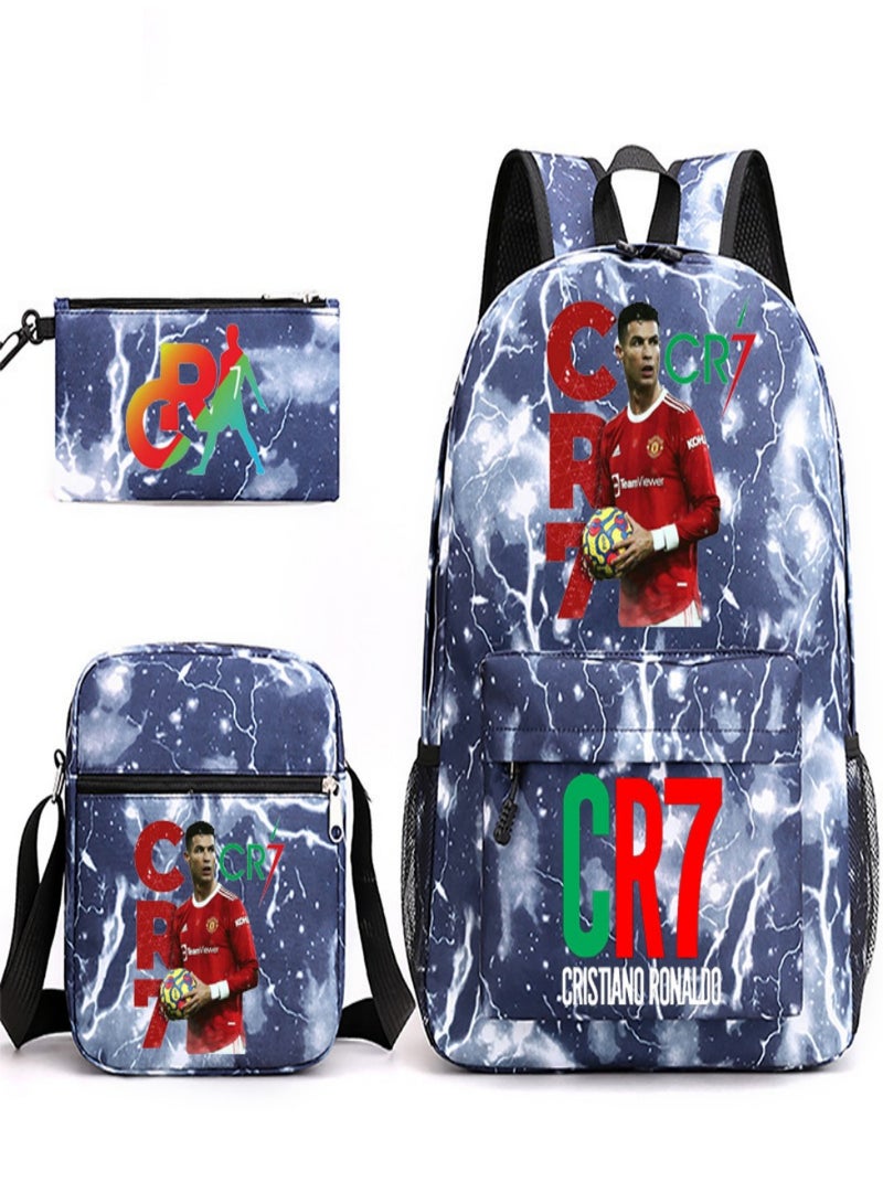 CR7 C Ronaldo Children Backpack Schoolbag Teen Student School Book bag with Lunch Box Pen Case 3 in 1 for Kids