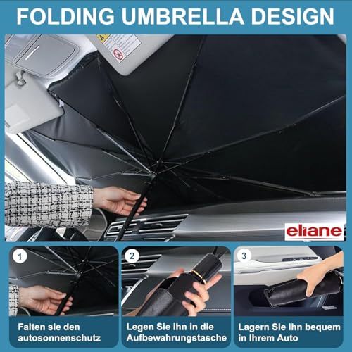 Eliane Car Sun Shade Windshield Cover - Foldable Umbrella Sun Shade for Car Front Window, Sun Protection & Heat Insulation, Carbrella, Full Cover for Most Vehicles - Image 2
