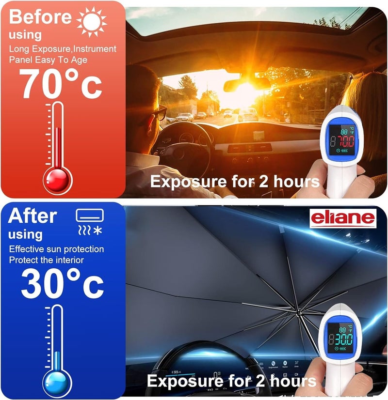 Eliane Car Sun Shade Windshield Cover - Foldable Umbrella Sun Shade for Car Front Window, Sun Protection & Heat Insulation, Carbrella, Full Cover for Most Vehicles - Image 3