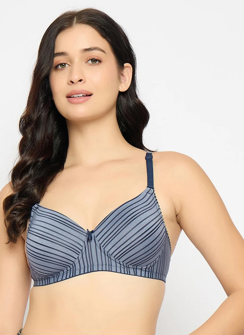Clovia Clovia Padded Non-Wired Full Coverage Self Striped Multiway T-shirt Bra in Grey