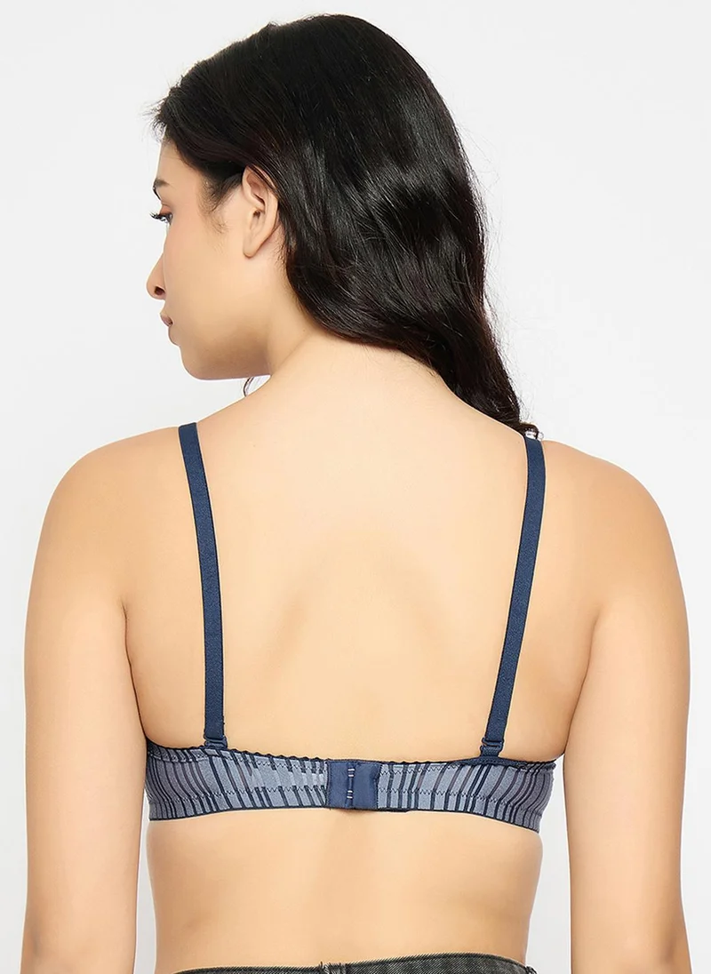 Clovia Blue Clovia Padded Non-Wired Full Coverage Self Striped Multiway T-shirt Bra in Grey for Women | Best Price UAE