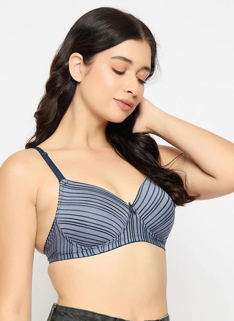 Clovia Blue Clovia Padded Non-Wired Full Coverage Self Striped Multiway T-shirt Bra in Grey for Women | Best Price UAE