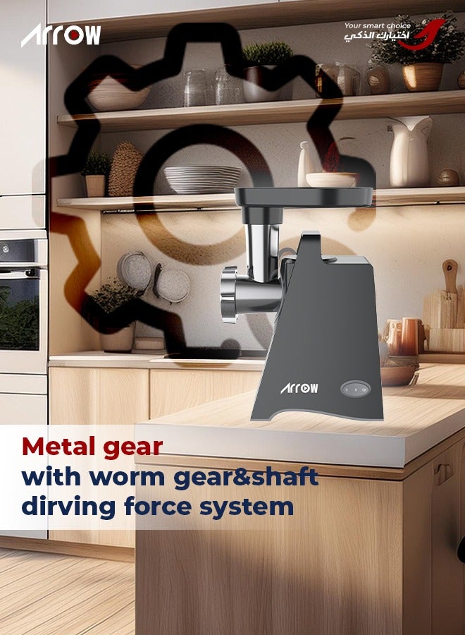 ارو مفرمة لحوم كهربائية بقوة 800 واط، وظيفة عكسية | ألواح تقطيع معدنية وتروس | شفرات من الفولاذ المقاوم للصدأ | 2.3 كجم | 3 أقراص تقطيع من سبائك معدنية (3 مم، 5 مم، 7 مم) | أداة صنع النقانق والكبة | ضوضاء منخفضة | أقدام مطاطية غير قابلة للانزلاق | اسم الموديل: RO-800MGAO - Image 3