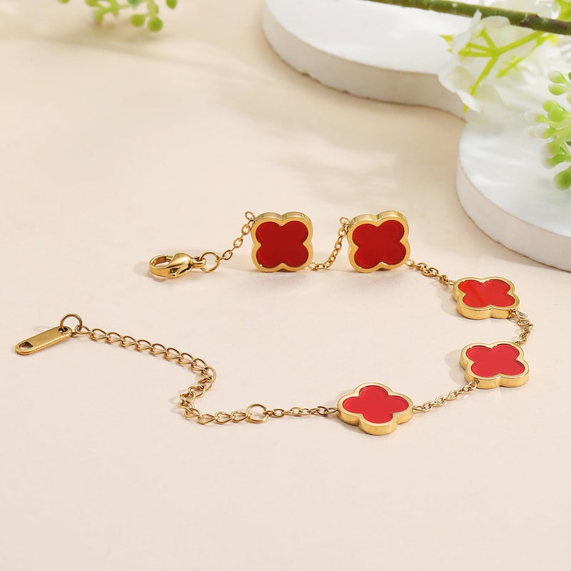 AIPPK 18K Gold Plated Clover Lucky Bracelet Dupes for Women Red Flower Four Leaf Bracelets Trendy Jewelry Gifts for Women - Image 3