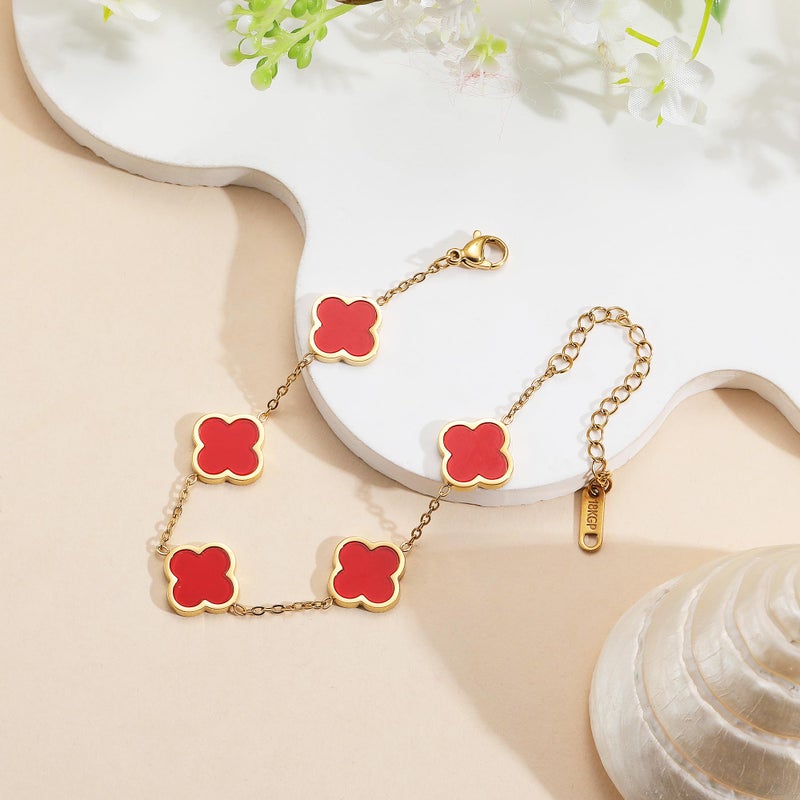 AIPPK 18K Gold Plated Clover Lucky Bracelet Dupes for Women Red Flower Four Leaf Bracelets Trendy Jewelry Gifts for Women - Image 5