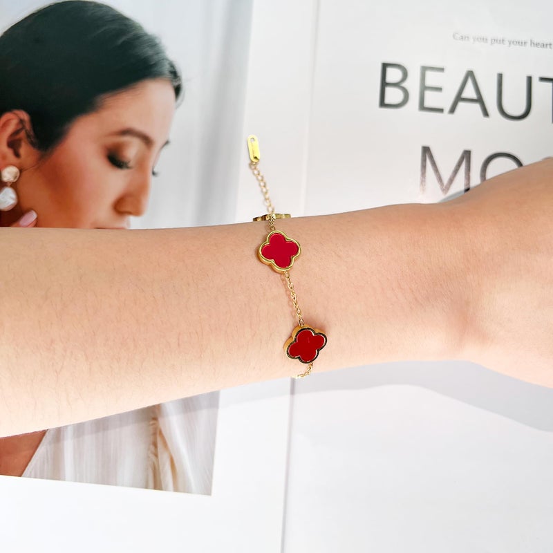 AIPPK 18K Gold Plated Clover Lucky Bracelet Dupes for Women Red Flower Four Leaf Bracelets Trendy Jewelry Gifts for Women - Image 4