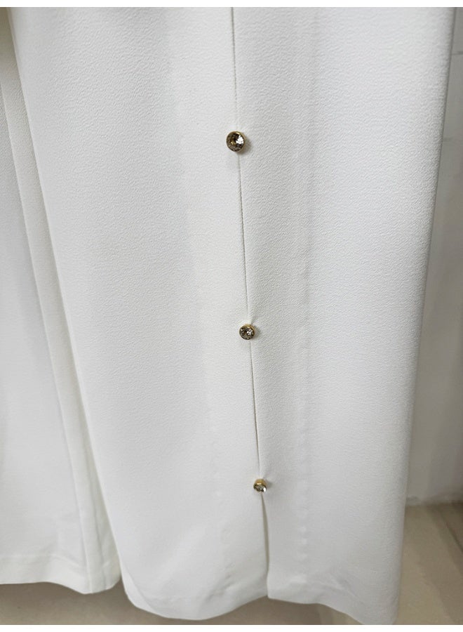 Madam Uniq White Diamond-Embellished Hollow Out Suit Pants Set - Image 5