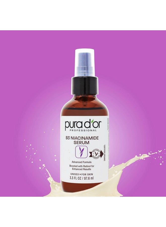 Pura d'or 3.3 Oz B3 Niacinamide Advanced Facial Serum Skin Brightening Antiaging Formula With Retinol For Wrinkles Hydration & Radiant Complexion All Skin Types Hypoallergenic Women & Men - Image 2