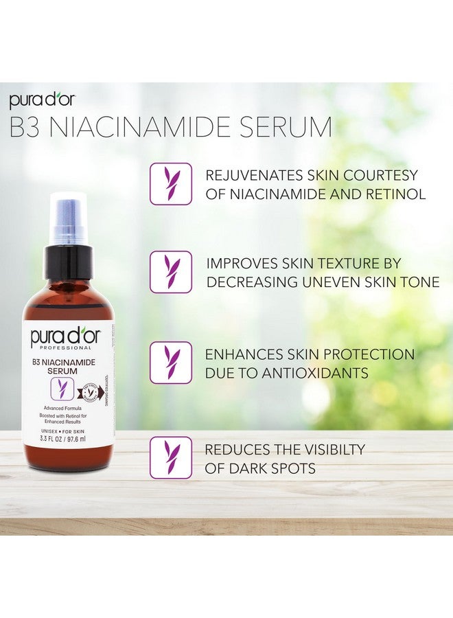 Pura d'or 3.3 Oz B3 Niacinamide Advanced Facial Serum Skin Brightening Antiaging Formula With Retinol For Wrinkles Hydration & Radiant Complexion All Skin Types Hypoallergenic Women & Men - Image 3