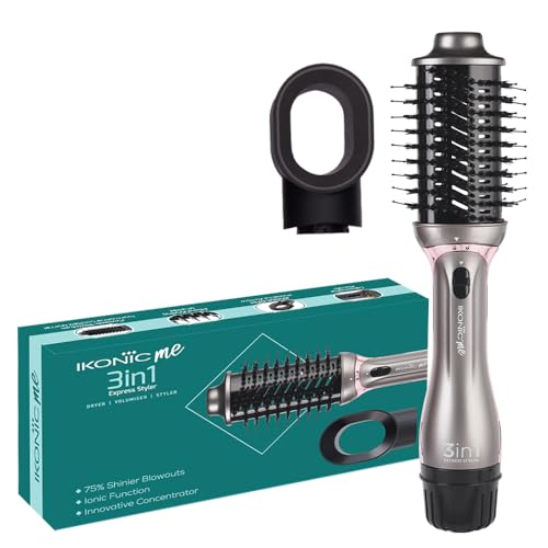 IKONIC 3 in 1 Express Styler Grey, Professional Volumizer Blow Dryer 1200 Watts Hot Air Brush for Women Innovative Air Flow Vents Mixed Styling Bristles Ceramic Titanium Tourmaline-Coated Brush Head - Image 3