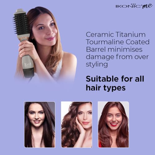 IKONIC 3 in 1 Express Styler Grey, Professional Volumizer Blow Dryer 1200 Watts Hot Air Brush for Women Innovative Air Flow Vents Mixed Styling Bristles Ceramic Titanium Tourmaline-Coated Brush Head - Image 5