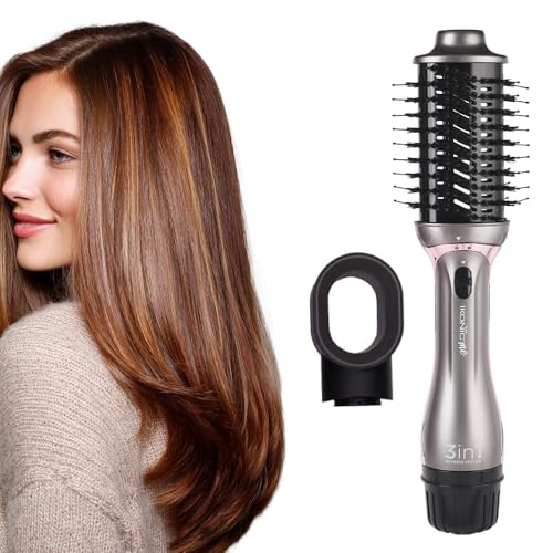 IKONIC 3 in 1 Express Styler Grey, Professional Volumizer Blow Dryer 1200 Watts Hot Air Brush for Women Innovative Air Flow Vents Mixed Styling Bristles Ceramic Titanium Tourmaline-Coated Brush Head - Image 2