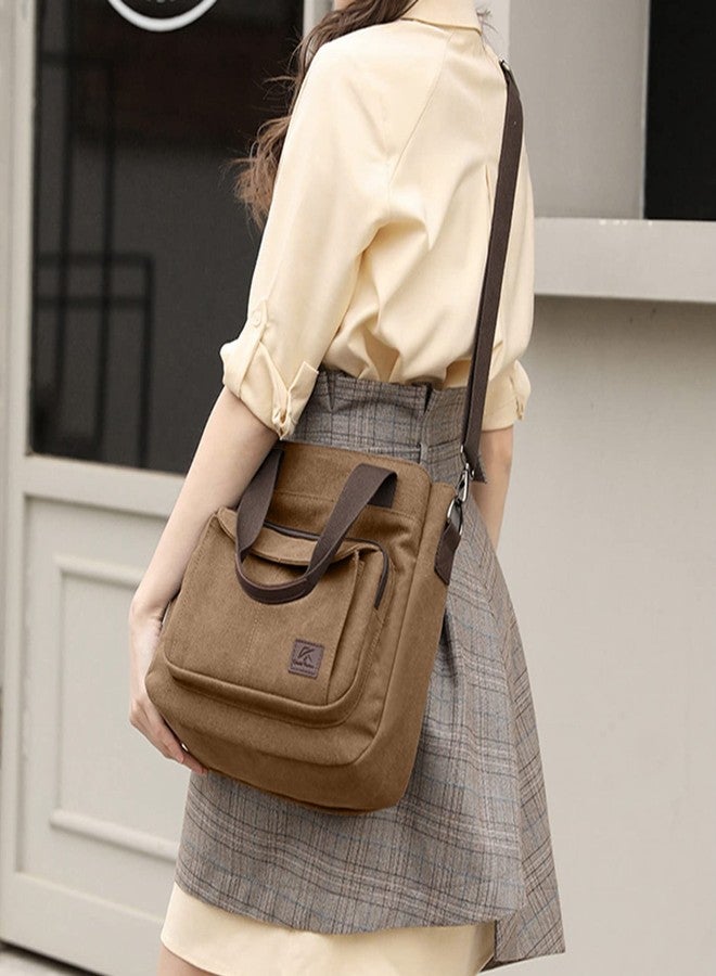 Sunshinejing Women's Canvas Crossbody Tote Bags Top Handle Handbag Work Small Totes Purse Shoulder Bag (Brown) - Image 3