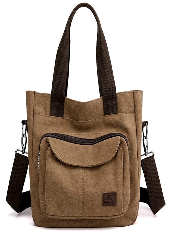 Sunshinejing Women's Canvas Crossbody Tote Bags Top Handle Handbag Work Small Totes Purse Shoulder Bag (Brown) - Image 1