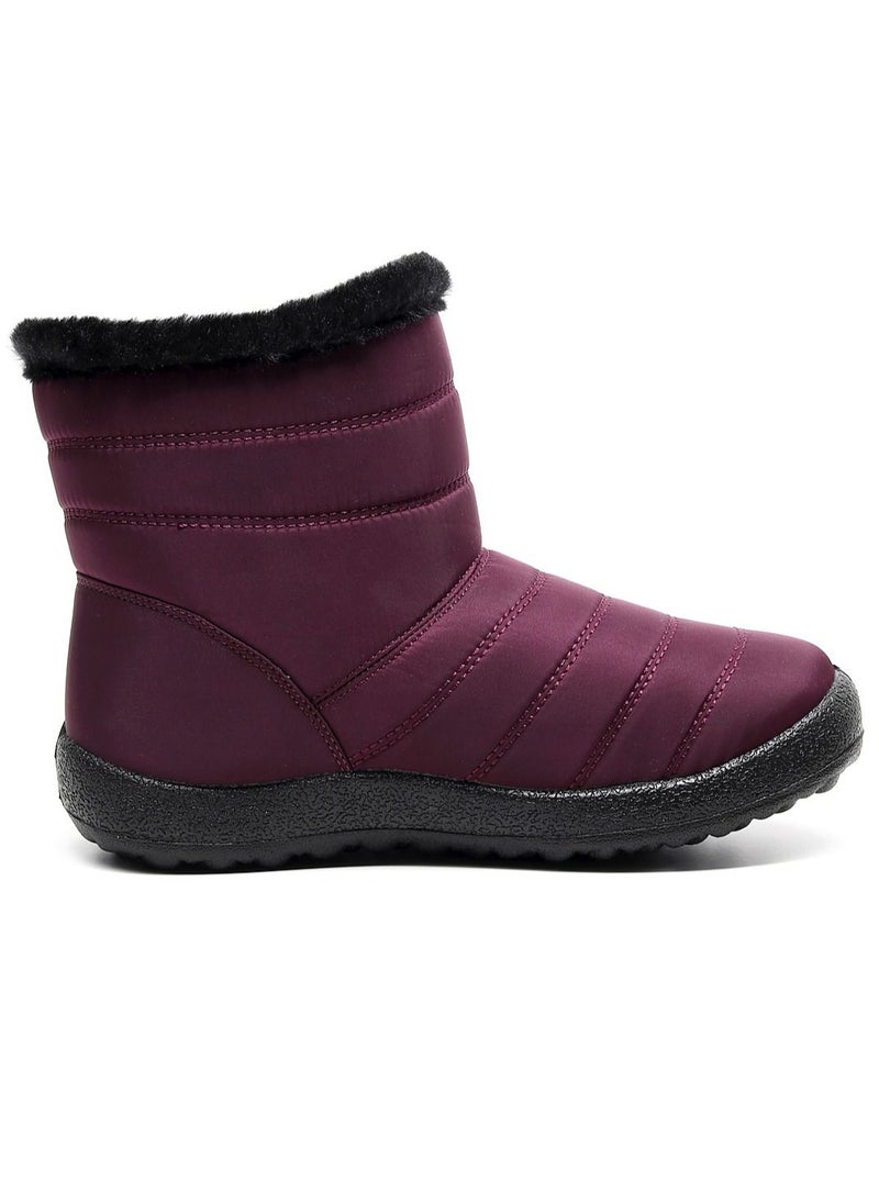 Loquat - Ankle Boots Thermal Waterproof Cotton Boots Burgundy - Image 1