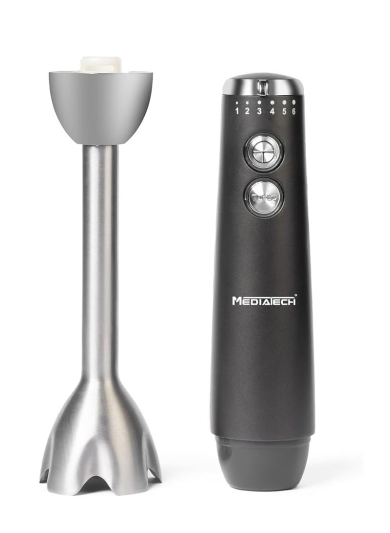 Mediatech hand blender, 1200 Watt,Full Copper Motor, 2 Speeds, Turbo Function, adjastable speed function, Stainless Steel blades, 700 ML Measuring Cup, MT-HB300 - Silver - Image 2