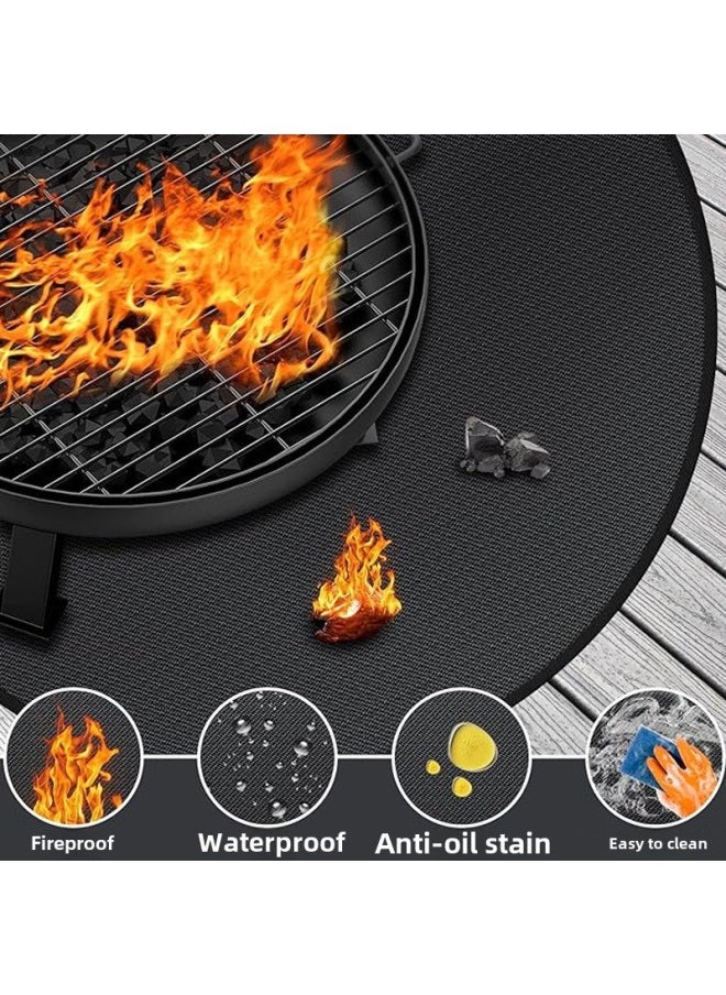 Generic - Cross-border Wholesale Outdoor Round Fireproof Barbecue Mat Oil-proof Fireproof Camping Picnic Oven Fireplace Mat Fire Pit Mat-Size:Black 39inch Round 99cm - Image 1