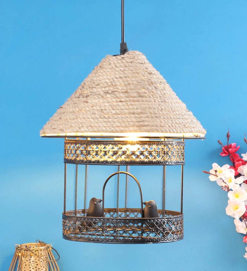 Improvhome Hanging Vintage Chidiya Retro Industrial Iron Loft Ceiling Chandelier Pendant Lamp, Black - Image 2