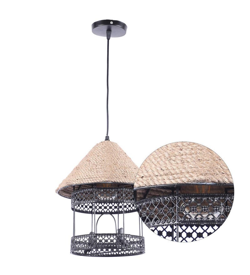 Improvhome Hanging Vintage Chidiya Retro Industrial Iron Loft Ceiling Chandelier Pendant Lamp, Black - Image 5