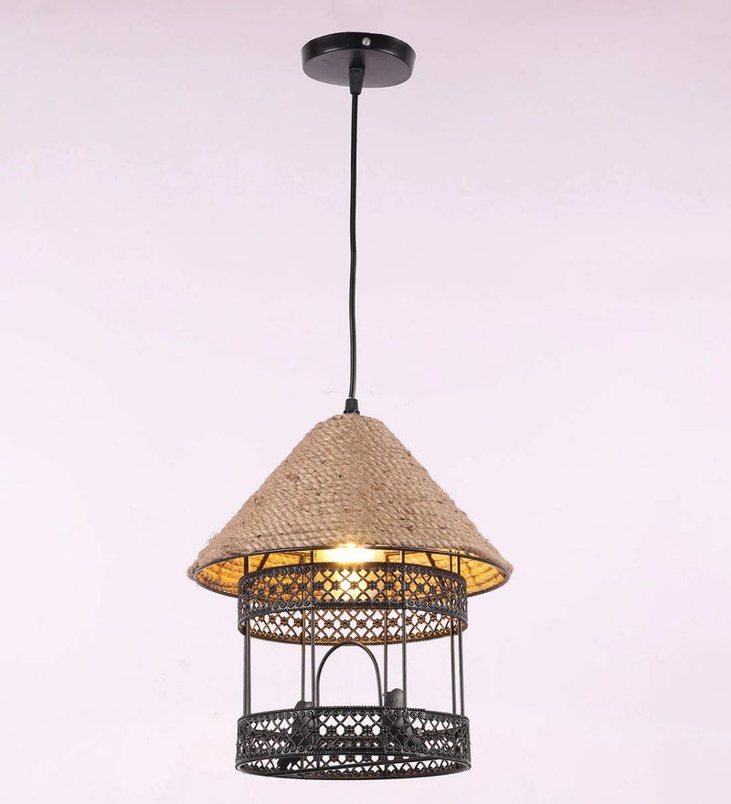 Improvhome Hanging Vintage Chidiya Retro Industrial Iron Loft Ceiling Chandelier Pendant Lamp, Black - Image 3