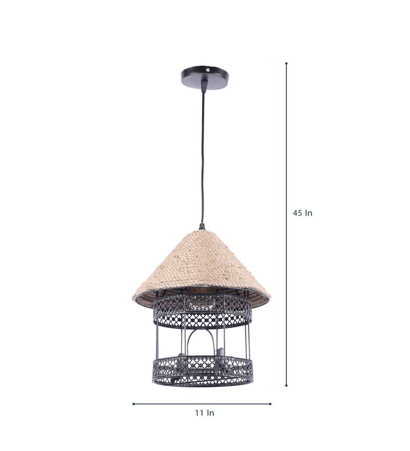 Improvhome Hanging Vintage Chidiya Retro Industrial Iron Loft Ceiling Chandelier Pendant Lamp, Black - Image 4
