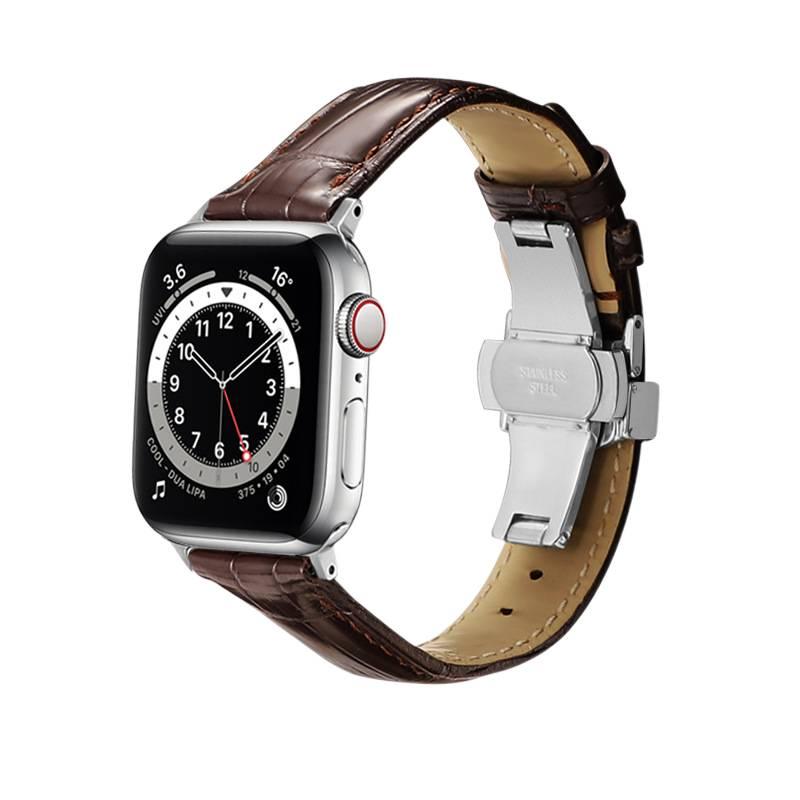 سوار ساعة ذكية سوار جلدي كلاسيكي متوافق مع Apple Watch 38/40/41/42/44/45/49mm بملاءمة قابلة للتعديل وحزام بديل باللون أسود قابل للتعديل - Image 4