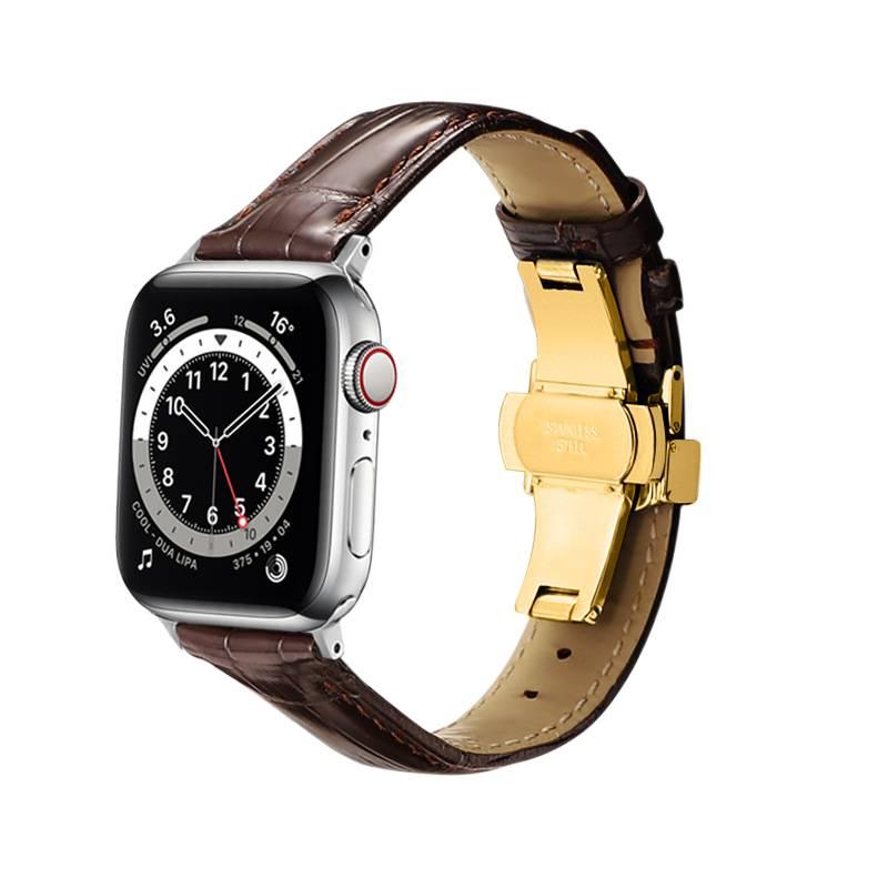 سوار ساعة ذكية سوار جلدي كلاسيكي متوافق مع Apple Watch 38/40/41/42/44/45/49mm بملاءمة قابلة للتعديل وحزام بديل باللون أسود قابل للتعديل - Image 5