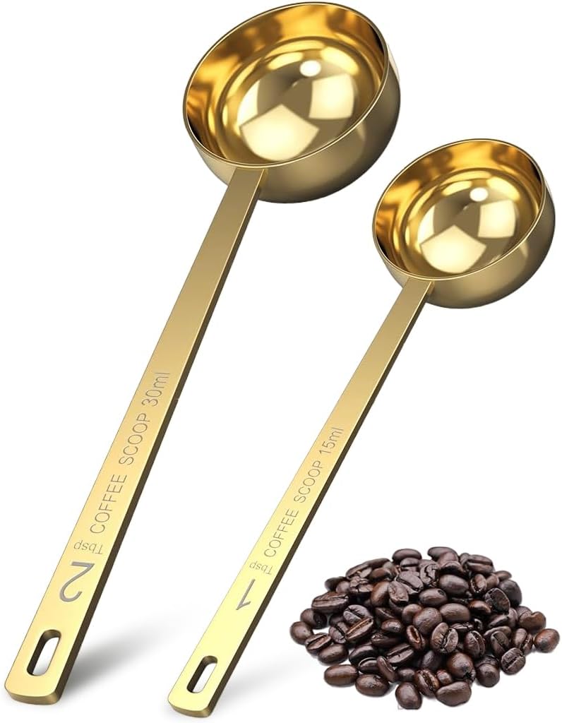ELEPHANTBOAT® Stainless Steel Coffee Measuring Spoons Set 2Pcs,15ml & 30ml Dual Scoop,Long Handle 6.1'' Coffee and Tea Spoon Set for Kitchen Durable Food Grade Scoops for - Image 1