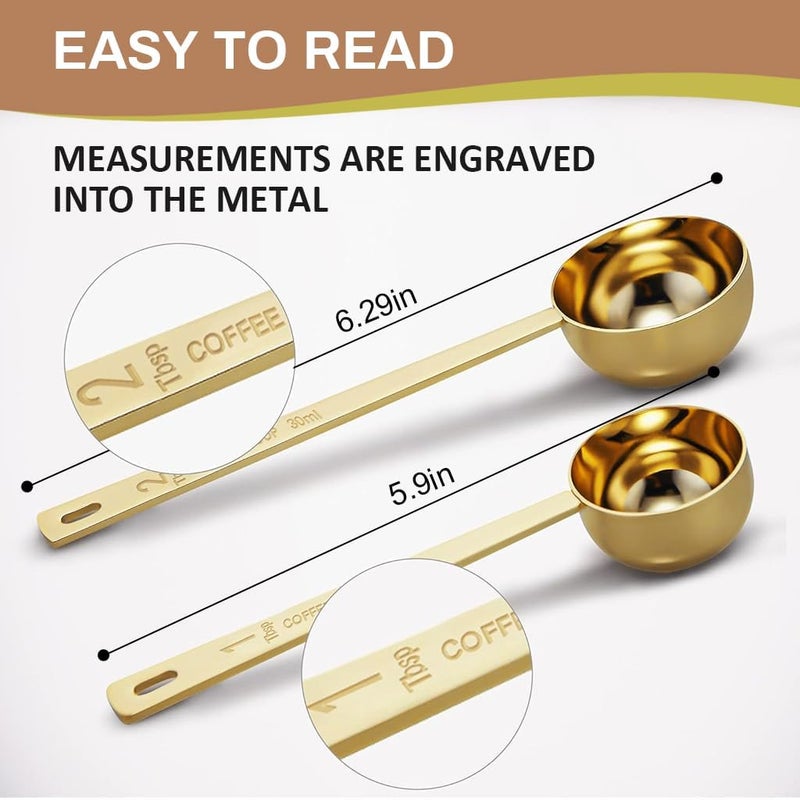 ELEPHANTBOAT® Stainless Steel Coffee Measuring Spoons Set 2Pcs,15ml & 30ml Dual Scoop,Long Handle 6.1'' Coffee and Tea Spoon Set for Kitchen Durable Food Grade Scoops for - Image 2