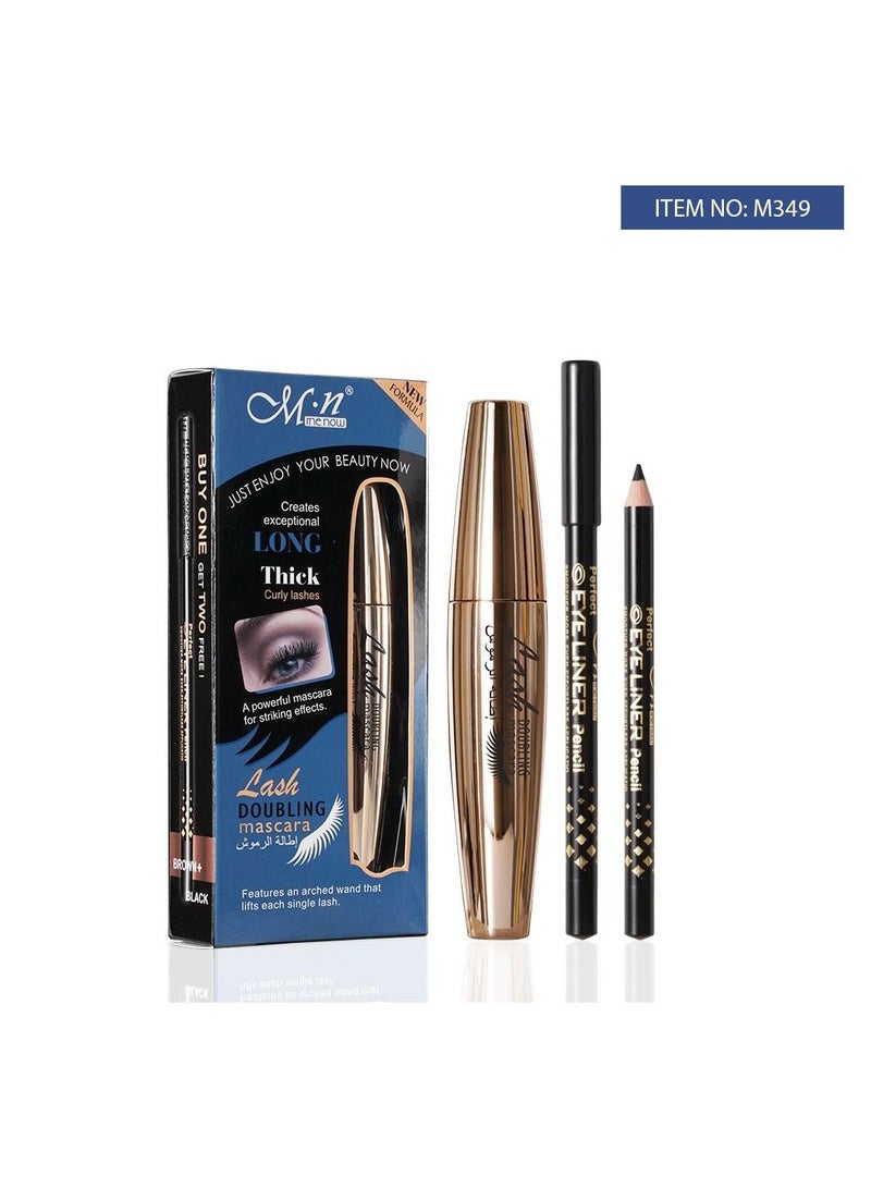 Menow MENOW Brand Lasting Natural Curly Thick Mascara Set With 2 Pencils Black / Brown - Image 1